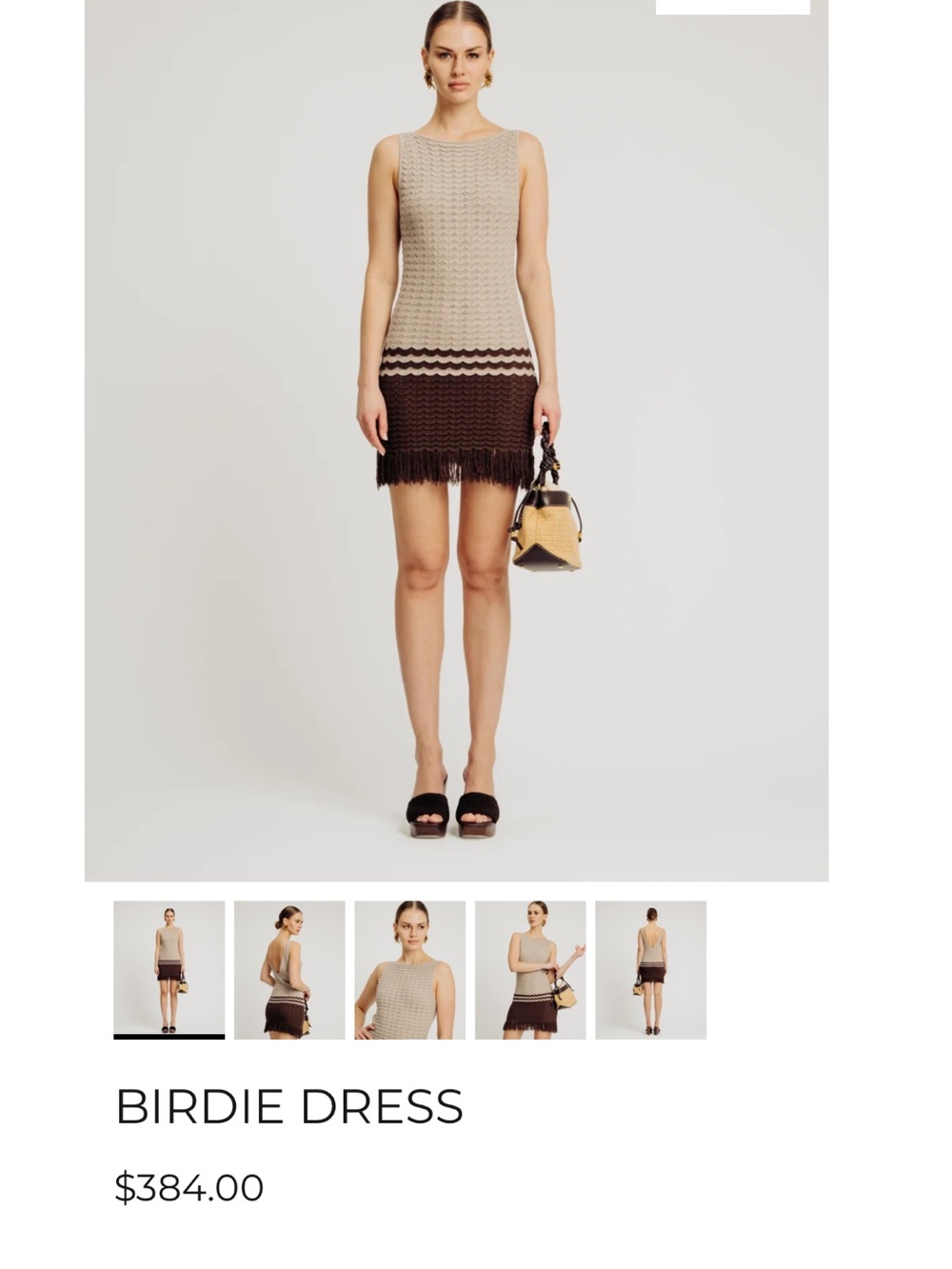 Torn by Ronny Kobo Two-Tone Knit Mini Dress in Beige and Brown